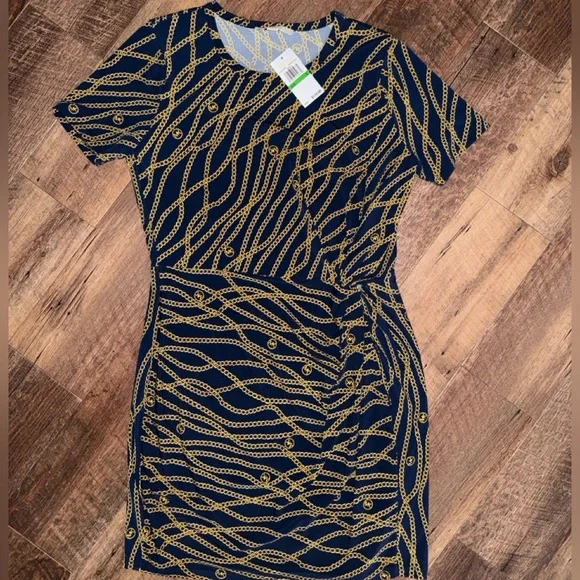 Michael Kors Navy and Gold Chain Pattern Dress - Picture 3 of 8